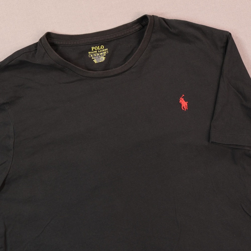 Poloโ Ralph Lauren Shirt Mens XL Black Custom Slim Fit Red Pony Cotton Tee